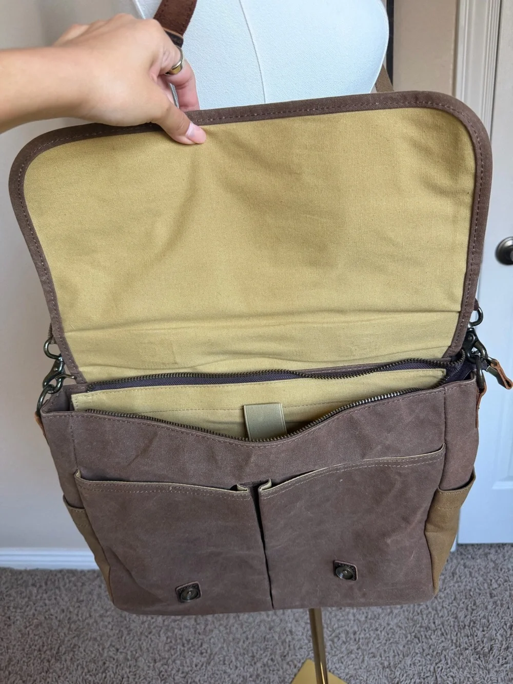 Newhey Waxed Canvas Leather Laptop Messenger Bag Brown Briefcase Travel Work